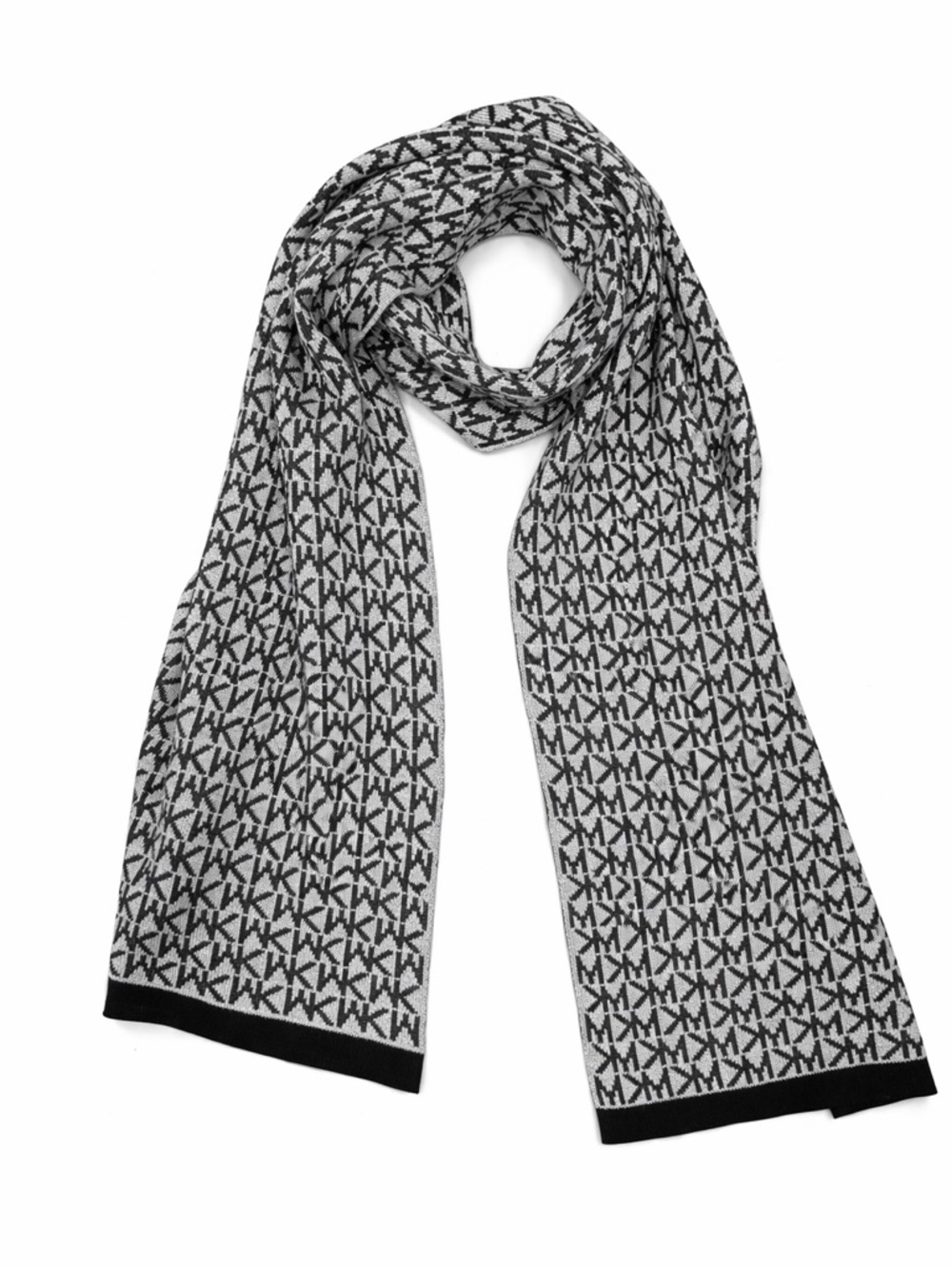 Michael Kors MK Monogram Scarf Gray Black Logo Knit Winter Unisex